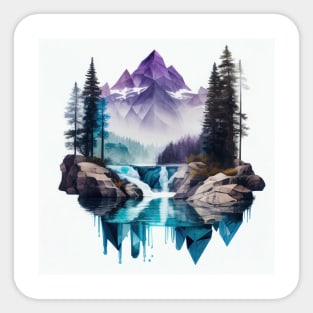 Majestic Purple Mountains with Blue Lake Waterfall Sticker